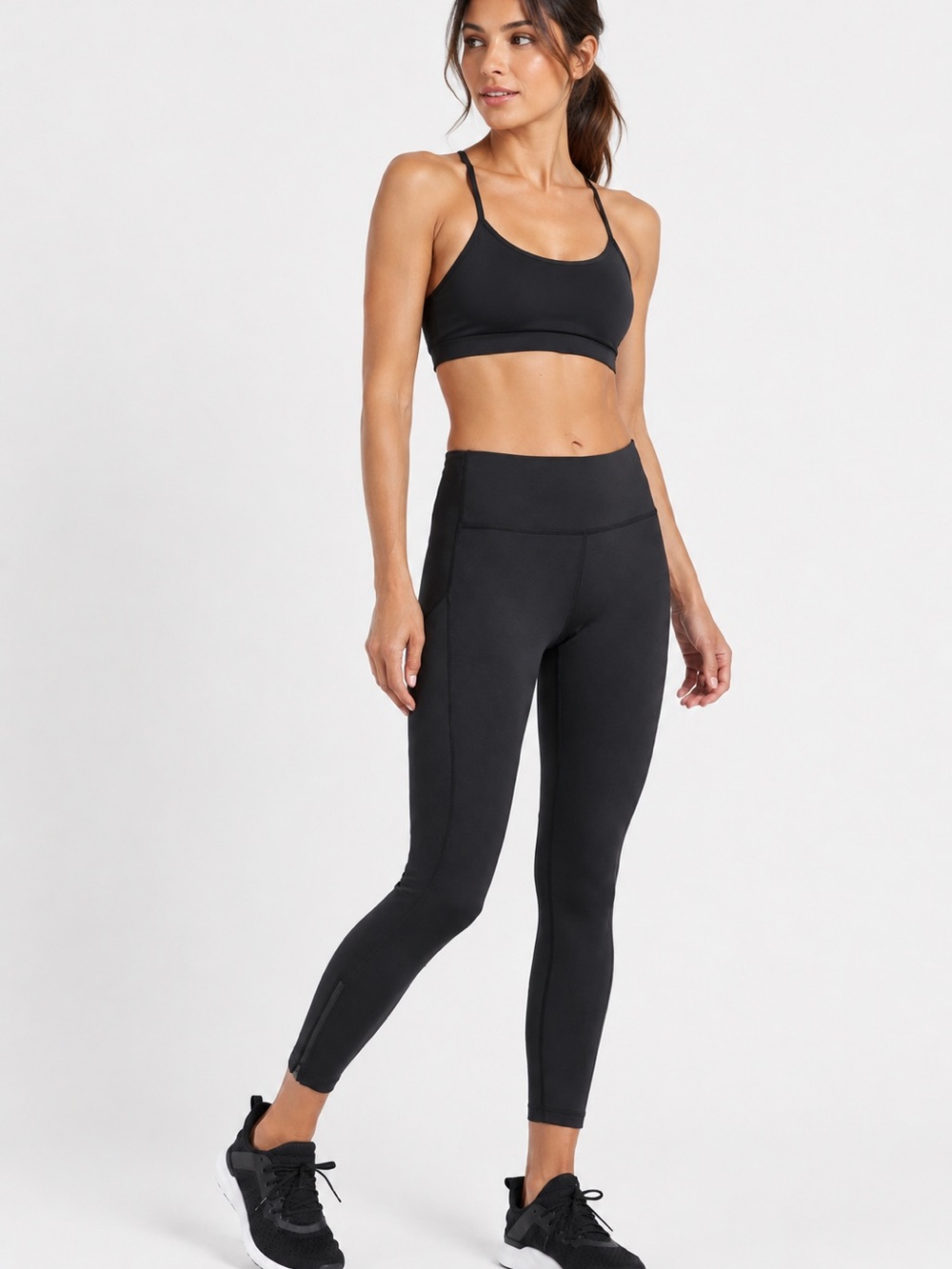 Athleta Ultimate Run 7/8 Tight Leggings Black Zipper Compression Running UPF 50